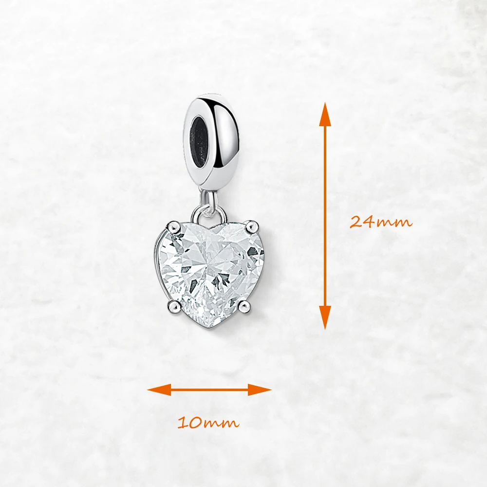 Hot Fashion Jewelry White Zircon Heart Pendant Dangle Charm Pure 925 Sterling Silver Romantic Gift For Women