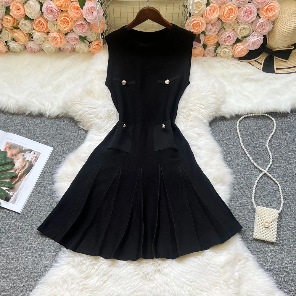 YuooMuoo Chic Fashion 2026 Summer Pleated Short Dress Women O-neck Slim Waist A-line Party Dress Streetwear Lady Outfits Vestido
