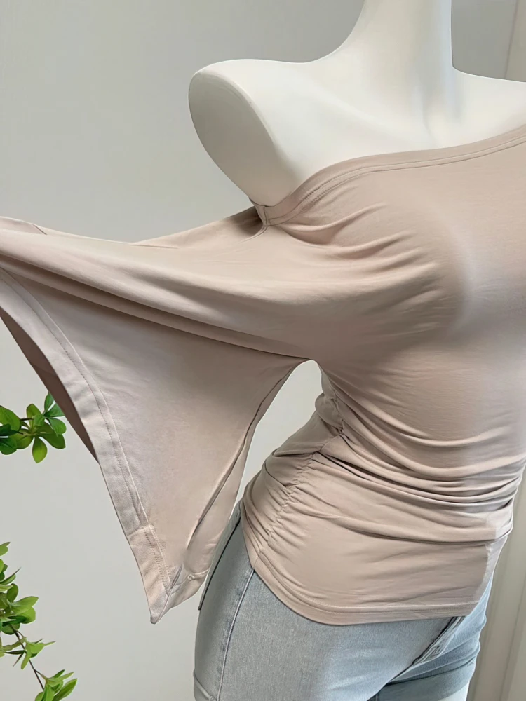 Sexy Summer Off Shoulder T Shirt Women Elegant Batwing Short Sleeve Cowl Neck Tops Korean Chic Tight T Shirt Lady Tees 2025 New