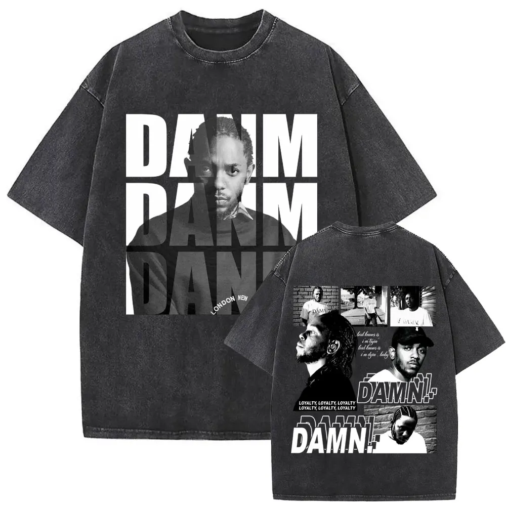 Limited Washed Vintage Rapper Kendrick Lamar DAMN Double Sided Print T-shirt Men Women Hip Hop Fashion Street Oversized T Shirts