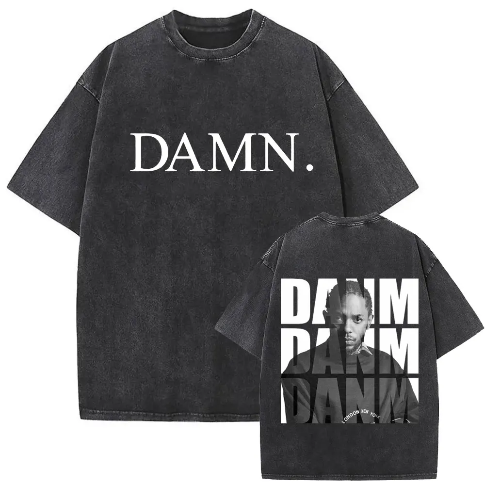 Limited Washed Vintage Rapper Kendrick Lamar DAMN Double Sided Print T-shirt Men Women Hip Hop Fashion Street Oversized T Shirts