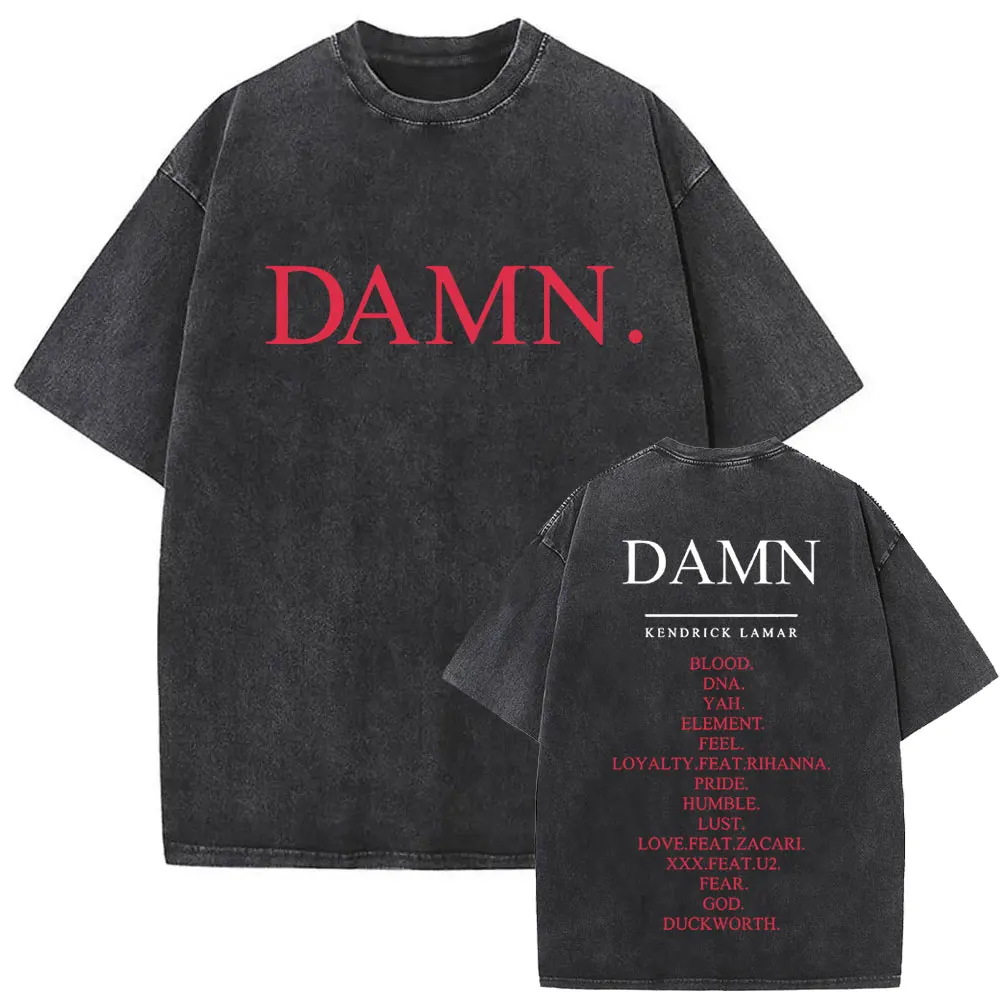 Limited Washed Vintage Rapper Kendrick Lamar DAMN Double Sided Print T-shirt Men Women Hip Hop Fashion Street Oversized T Shirts