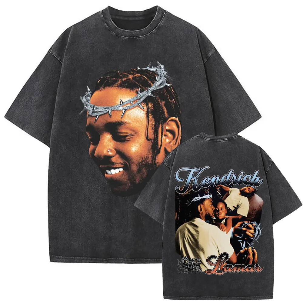 Limited Washed Vintage Rapper Kendrick Lamar DAMN Double Sided Print T-shirt Men Women Hip Hop Fashion Street Oversized T Shirts