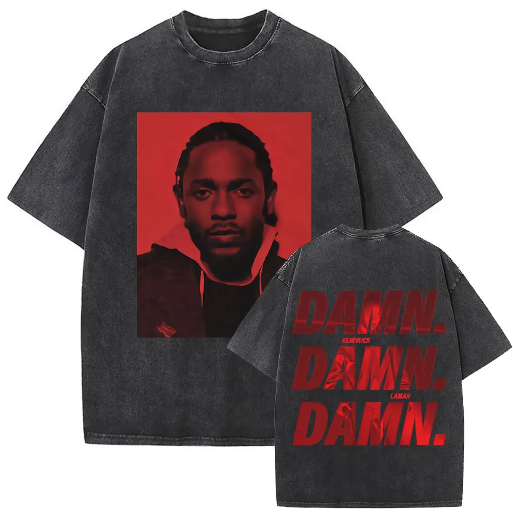 Limited Washed Vintage Rapper Kendrick Lamar DAMN Double Sided Print T-shirt Men Women Hip Hop Fashion Street Oversized T Shirts