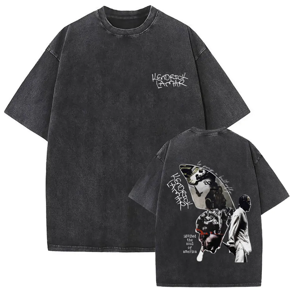Limited Washed Vintage Rapper Kendrick Lamar DAMN Double Sided Print T-shirt Men Women Hip Hop Fashion Street Oversized T Shirts