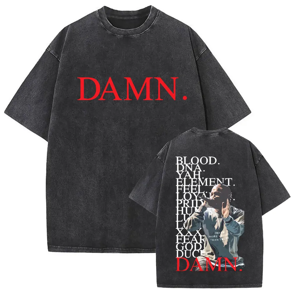 Limited Washed Vintage Rapper Kendrick Lamar DAMN Double Sided Print T-shirt Men Women Hip Hop Fashion Street Oversized T Shirts