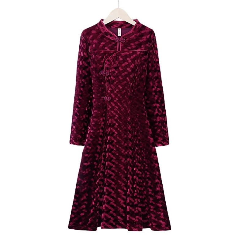 Gold Velvet Autumn Dress Long Sleeved Women's Clothing Soft Fabric 2024 New Fashion Plus Size Dress Outdoor Comfort