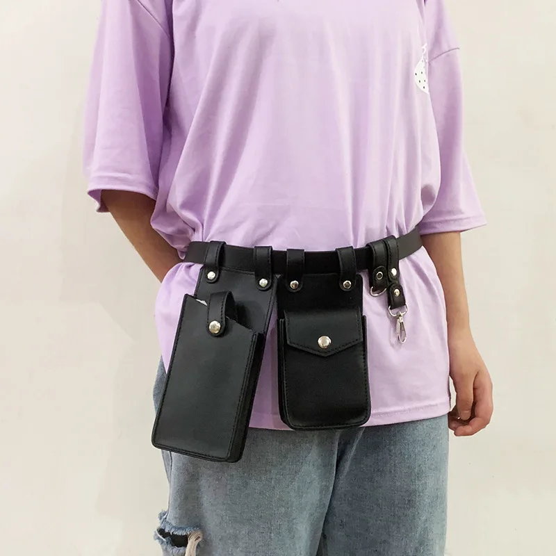 Two Piece Locomotive Package New Phone Bags Female Crossbody Fashionable PU Belt Waist Bag Trendy Crossbody Bag
