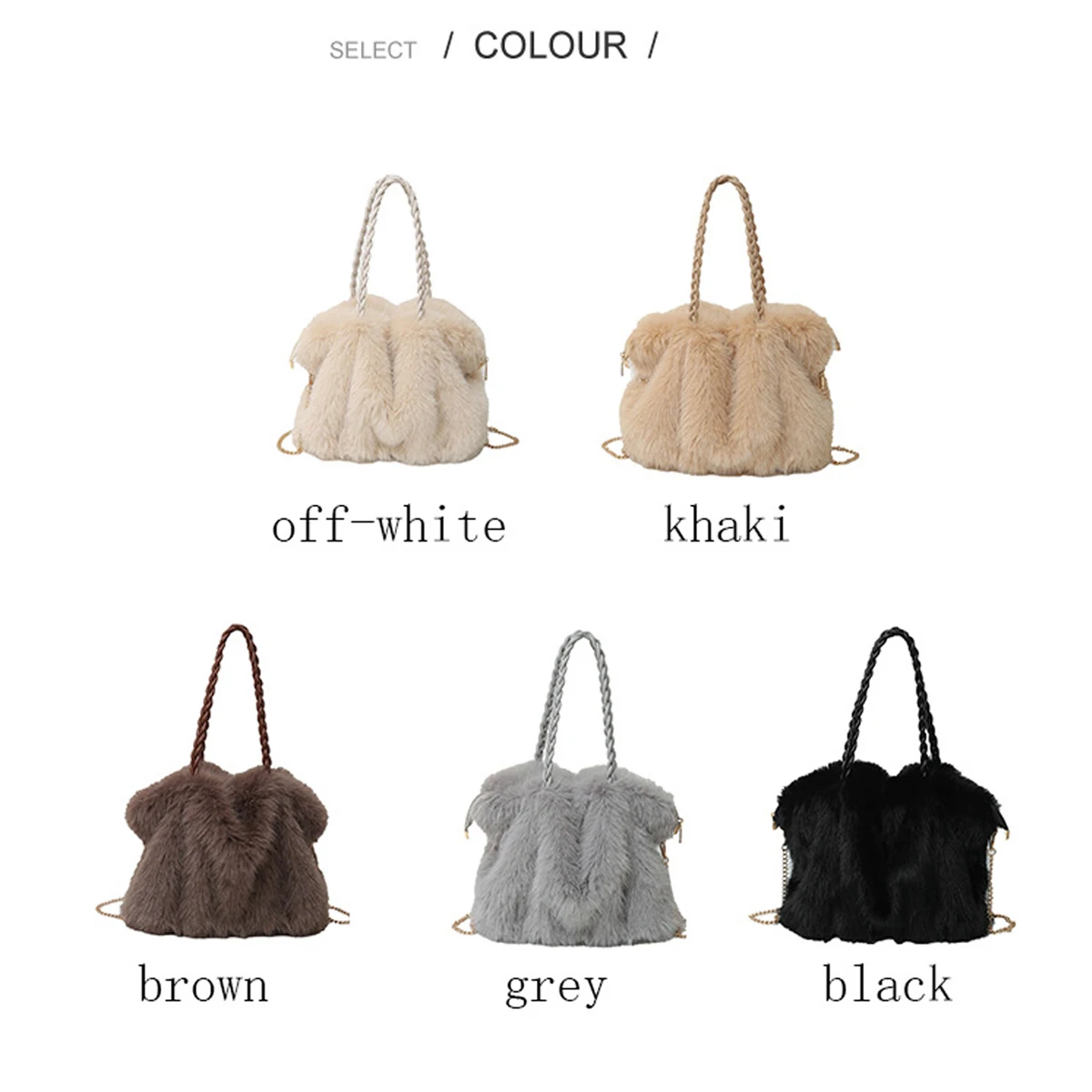 Women's Fashionable Plush Large Capacity Tote Bag High-end Pleated Fox Fur Shoulder Crossbody Bag Commuter Bag with Metal Chain