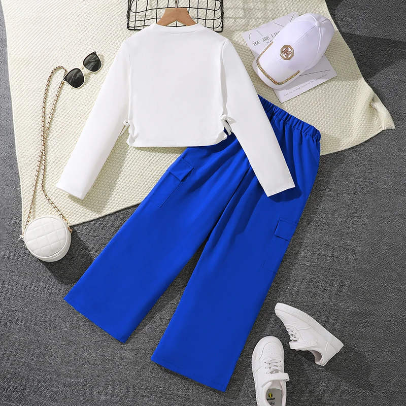 2024 New Spring Autumn Girls Matching Clothes 8-12 Years Solid Color Vacation Party Daily Casual Clothing Korean Style Outfits