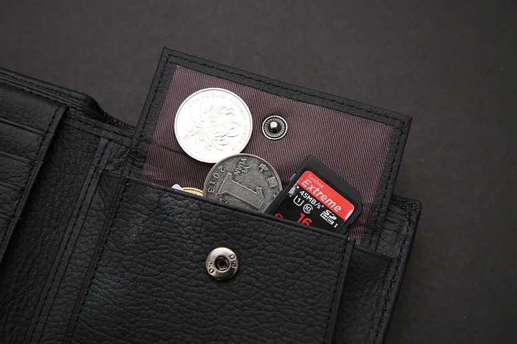 JINBAOLAI Retro Short Men Wallets Genuine Leather Credit Card Holder Waterproof Men Classic Coin Pocket Black Male Wallet