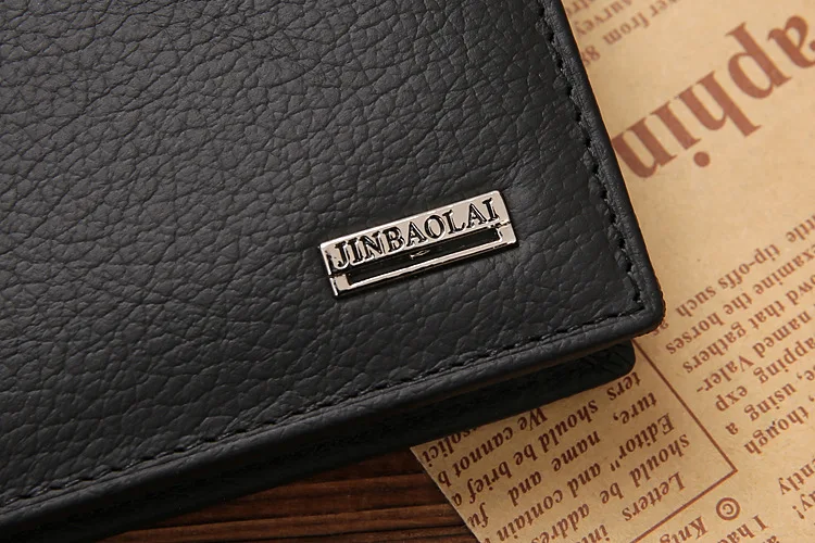 JINBAOLAI Retro Short Men Wallets Genuine Leather Credit Card Holder Waterproof Men Classic Coin Pocket Black Male Wallet