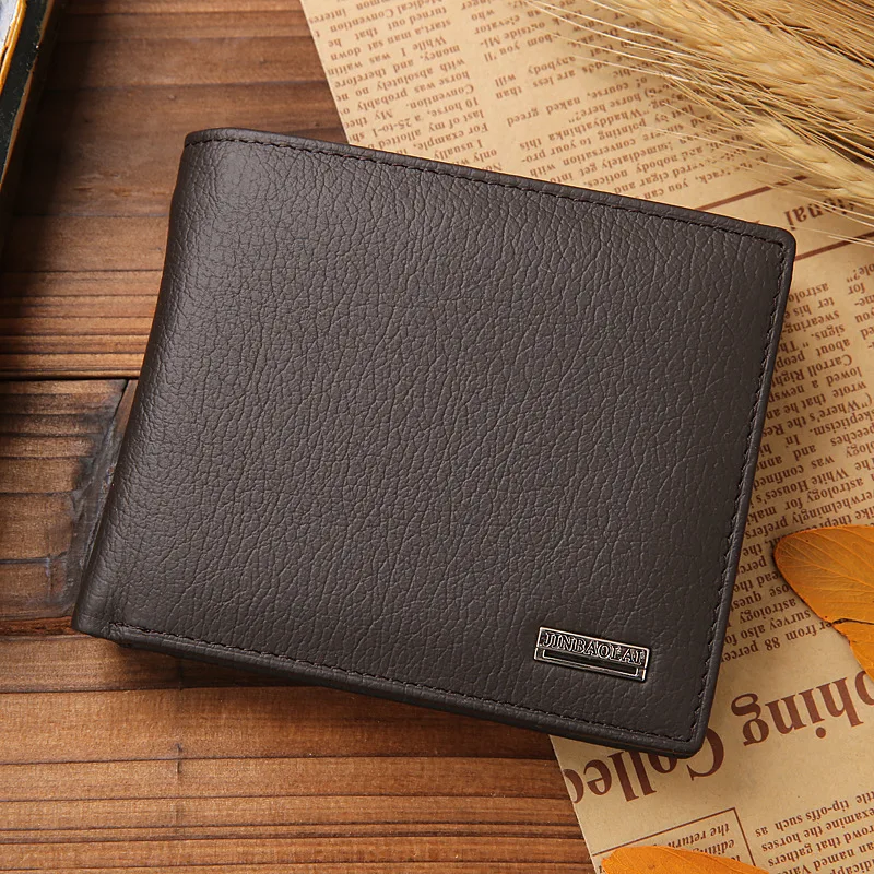 JINBAOLAI Retro Short Men Wallets Genuine Leather Credit Card Holder Waterproof Men Classic Coin Pocket Black Male Wallet