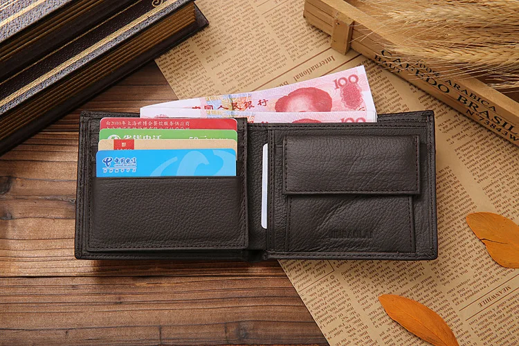 JINBAOLAI Retro Short Men Wallets Genuine Leather Credit Card Holder Waterproof Men Classic Coin Pocket Black Male Wallet
