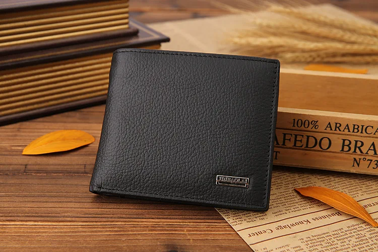 JINBAOLAI Retro Short Men Wallets Genuine Leather Credit Card Holder Waterproof Men Classic Coin Pocket Black Male Wallet