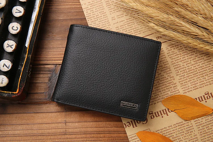 JINBAOLAI Retro Short Men Wallets Genuine Leather Credit Card Holder Waterproof Men Classic Coin Pocket Black Male Wallet