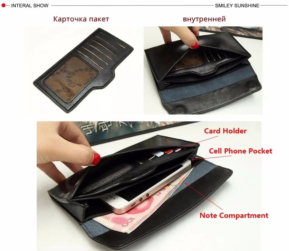 Slim Purse Genuine Leather Women Wallet  Luxury Female Long Clutch Coin Phone Wallets and Purses Ladies Card Holder Vallet