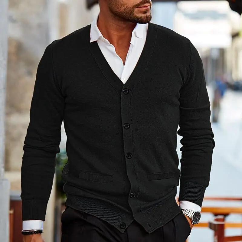 2026Men's V-neck Casual Cardigan, Simple Warm Slim Fit Knitted Sweater, Suitable for Spring and Autumn Seasons