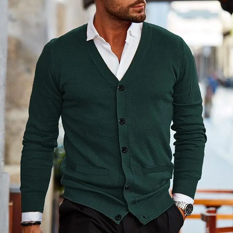 2026Men's V-neck Casual Cardigan, Simple Warm Slim Fit Knitted Sweater, Suitable for Spring and Autumn Seasons
