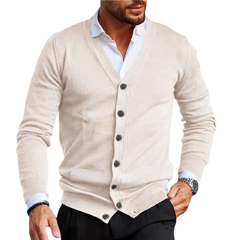 2026Men's V-neck Casual Cardigan, Simple Warm Slim Fit Knitted Sweater, Suitable for Spring and Autumn Seasons