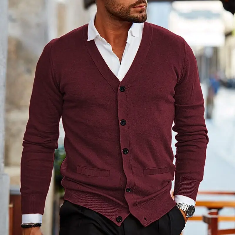 2026Men's V-neck Casual Cardigan, Simple Warm Slim Fit Knitted Sweater, Suitable for Spring and Autumn Seasons