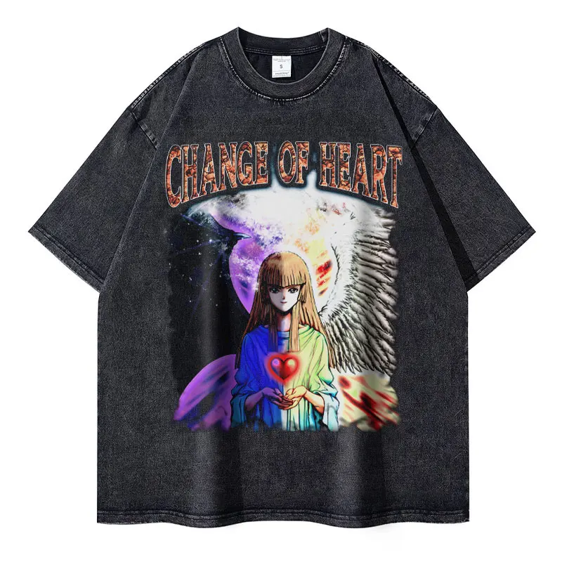 Change of Heart Washed T-shirts Men Women Anime Yu Gi Oh T Shirt Oversized Yugi Muto Tshirt Manga Seto Kaiba Tops Tees Clothing