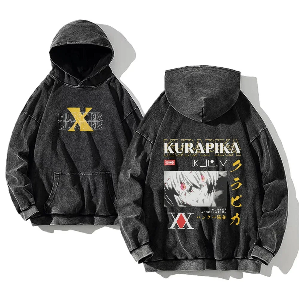 2024 Anime Hunter X Hunter Washed Hoodies Manga Printed Hoodies For Men Harajuku Pullover Contains Cotton Sweatshirts Clothing