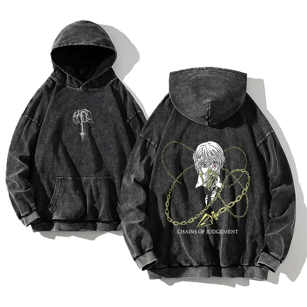 2024 Anime Hunter X Hunter Washed Hoodies Manga Printed Hoodies For Men Harajuku Pullover Contains Cotton Sweatshirts Clothing