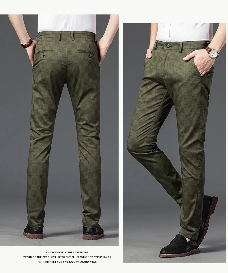 2024 New Men's Casual Plaid Pants Business Casual Slim Fit Black Blue Red Khaki Classic Style Trousers Male Brand Luxury Clothes