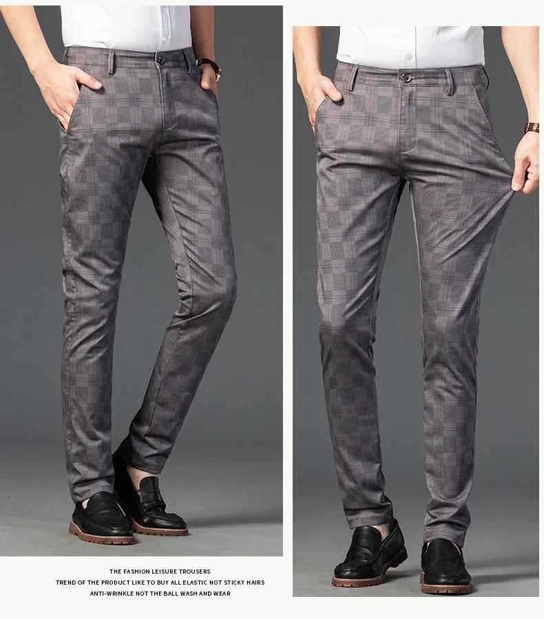 2024 New Men's Casual Plaid Pants Business Casual Slim Fit Black Blue Red Khaki Classic Style Trousers Male Brand Luxury Clothes