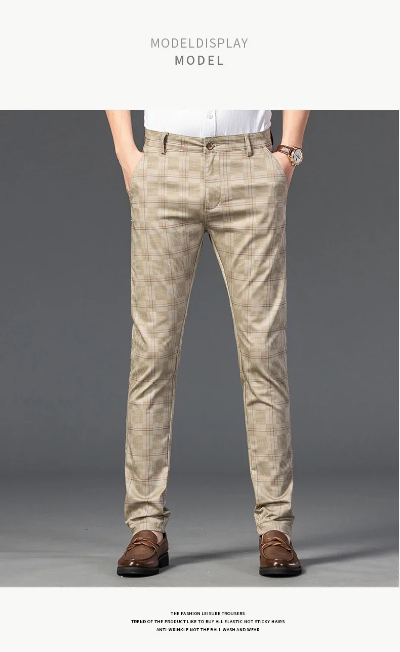 2024 New Men's Casual Plaid Pants Business Casual Slim Fit Black Blue Red Khaki Classic Style Trousers Male Brand Luxury Clothes