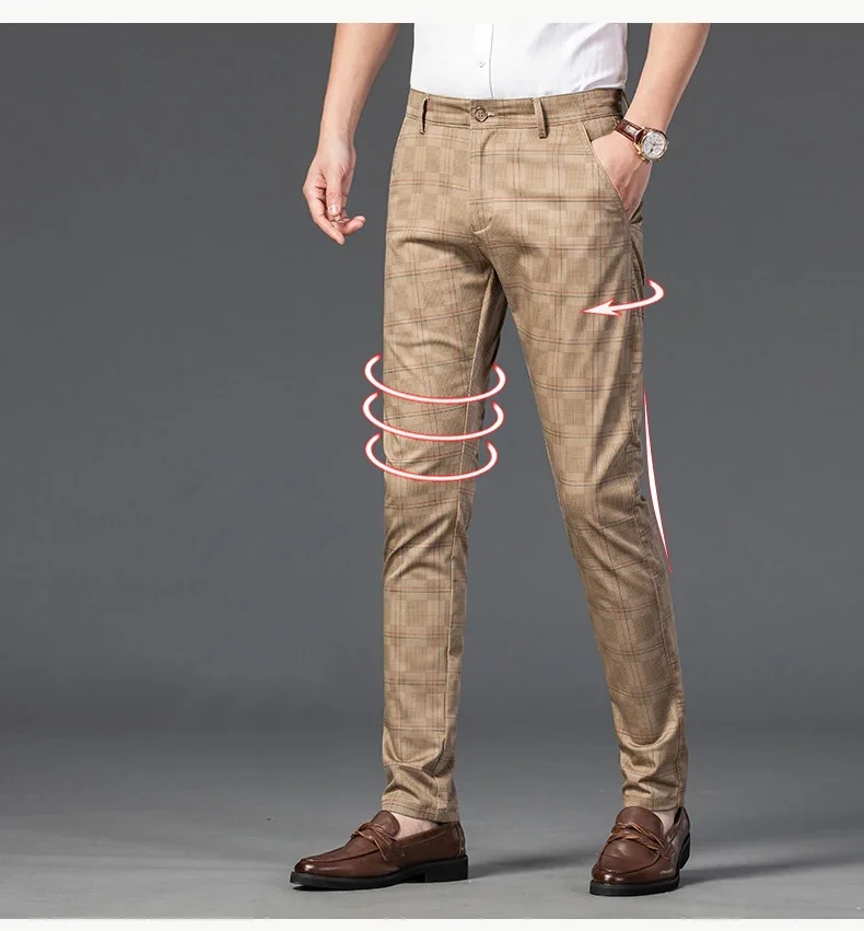 2024 New Men's Casual Plaid Pants Business Casual Slim Fit Black Blue Red Khaki Classic Style Trousers Male Brand Luxury Clothes