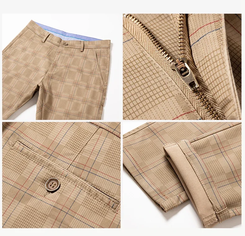 2024 New Men's Casual Plaid Pants Business Casual Slim Fit Black Blue Red Khaki Classic Style Trousers Male Brand Luxury Clothes