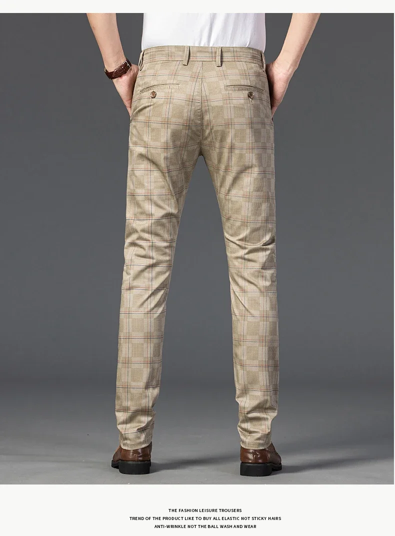 2024 New Men's Casual Plaid Pants Business Casual Slim Fit Black Blue Red Khaki Classic Style Trousers Male Brand Luxury Clothes