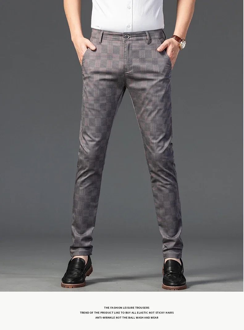 2024 New Men's Casual Plaid Pants Business Casual Slim Fit Black Blue Red Khaki Classic Style Trousers Male Brand Luxury Clothes