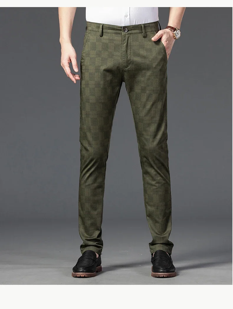2024 New Men's Casual Plaid Pants Business Casual Slim Fit Black Blue Red Khaki Classic Style Trousers Male Brand Luxury Clothes