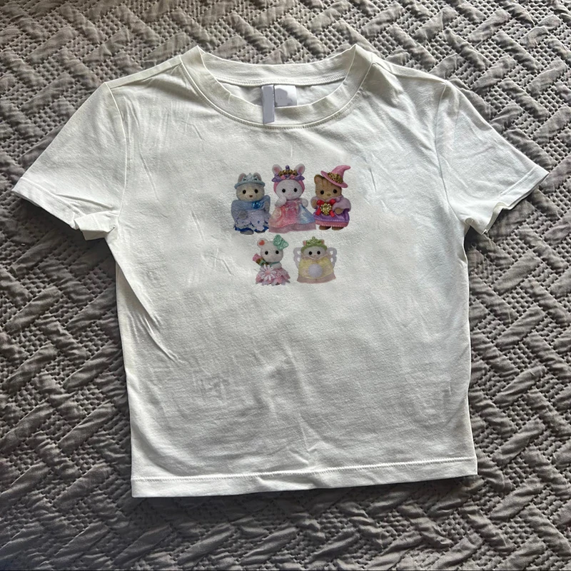 2000s Top Women Fashion Punk Emo Girls Aesthetics Letter Print Baby Tees Y2k Style Streetwear Short Sleeve Cute Vintage Crop Top
