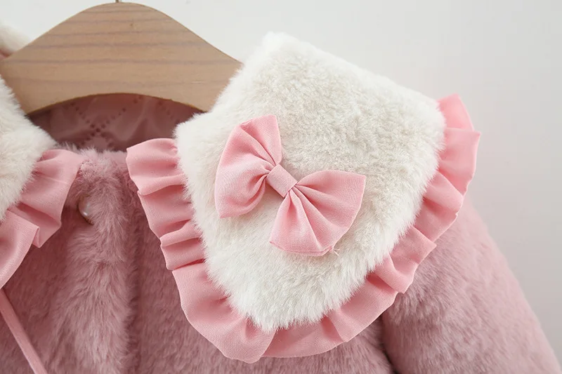 2Pcs/set Adorable Winter Children Furry Clothes Sweet Bow Soft Warm Coat 0-3 Years Old Kid Overcoat + Bag Children New Year Wear