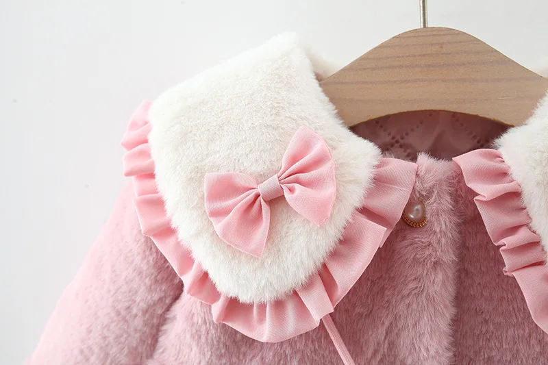 2Pcs/set Adorable Winter Children Furry Clothes Sweet Bow Soft Warm Coat 0-3 Years Old Kid Overcoat + Bag Children New Year Wear