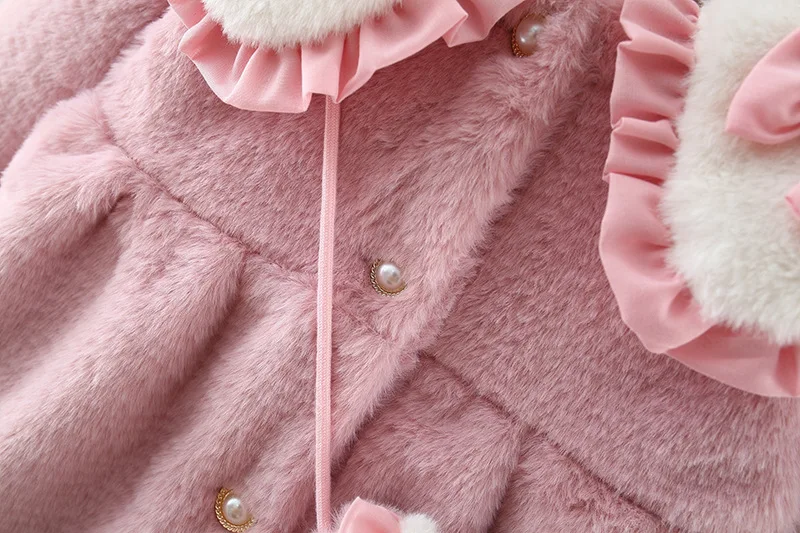 2Pcs/set Adorable Winter Children Furry Clothes Sweet Bow Soft Warm Coat 0-3 Years Old Kid Overcoat + Bag Children New Year Wear