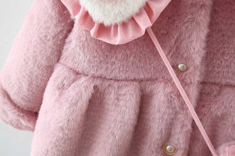 2Pcs/set Adorable Winter Children Furry Clothes Sweet Bow Soft Warm Coat 0-3 Years Old Kid Overcoat + Bag Children New Year Wear