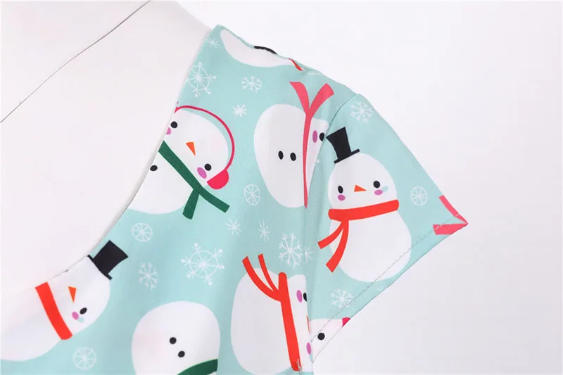 Fashion V-neck Short Sleeve Printed Christmas Dress Large Swing Vintage Elegant Xmas Party Dress