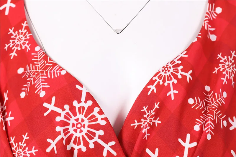 Fashion V-neck Short Sleeve Printed Christmas Dress Large Swing Vintage Elegant Xmas Party Dress