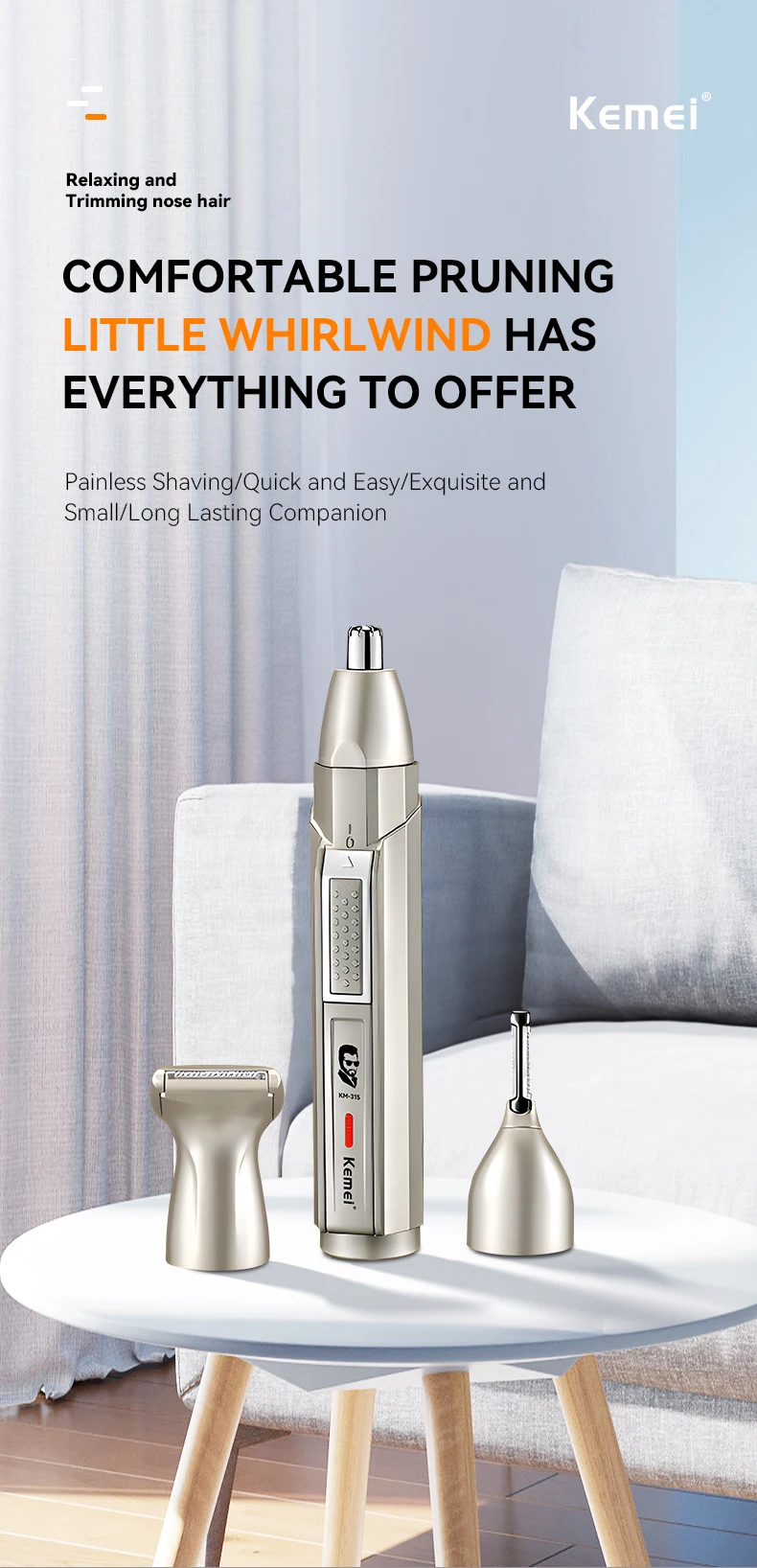 Origina Kemei all in one Rechargeable Ear Nose Hair Trimmer For Men&Women Electric Eyebrow Beard Trimer Neckline Face Grooming