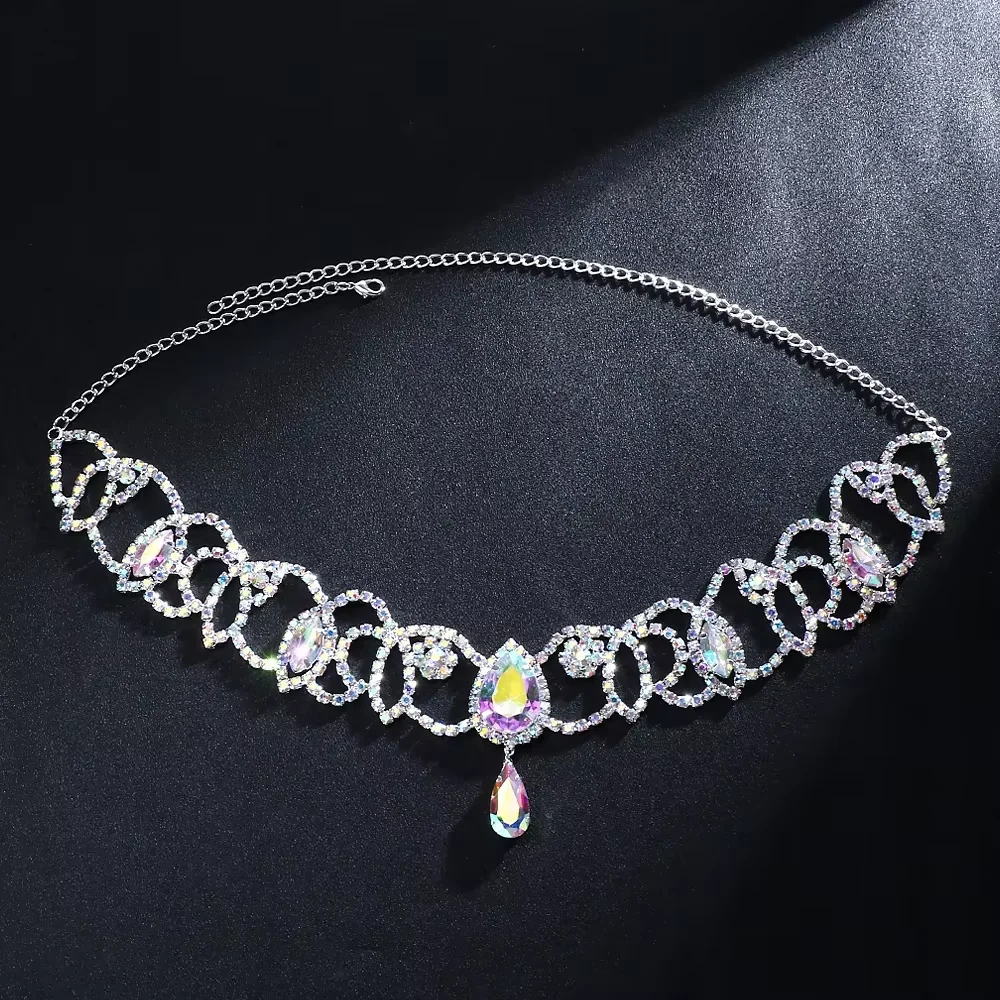 Stonefans AB Colorful Belly Dance Headband Pendant Water Drop Jewelry Performance Bling Rhinestone Headdress Accessories Girl