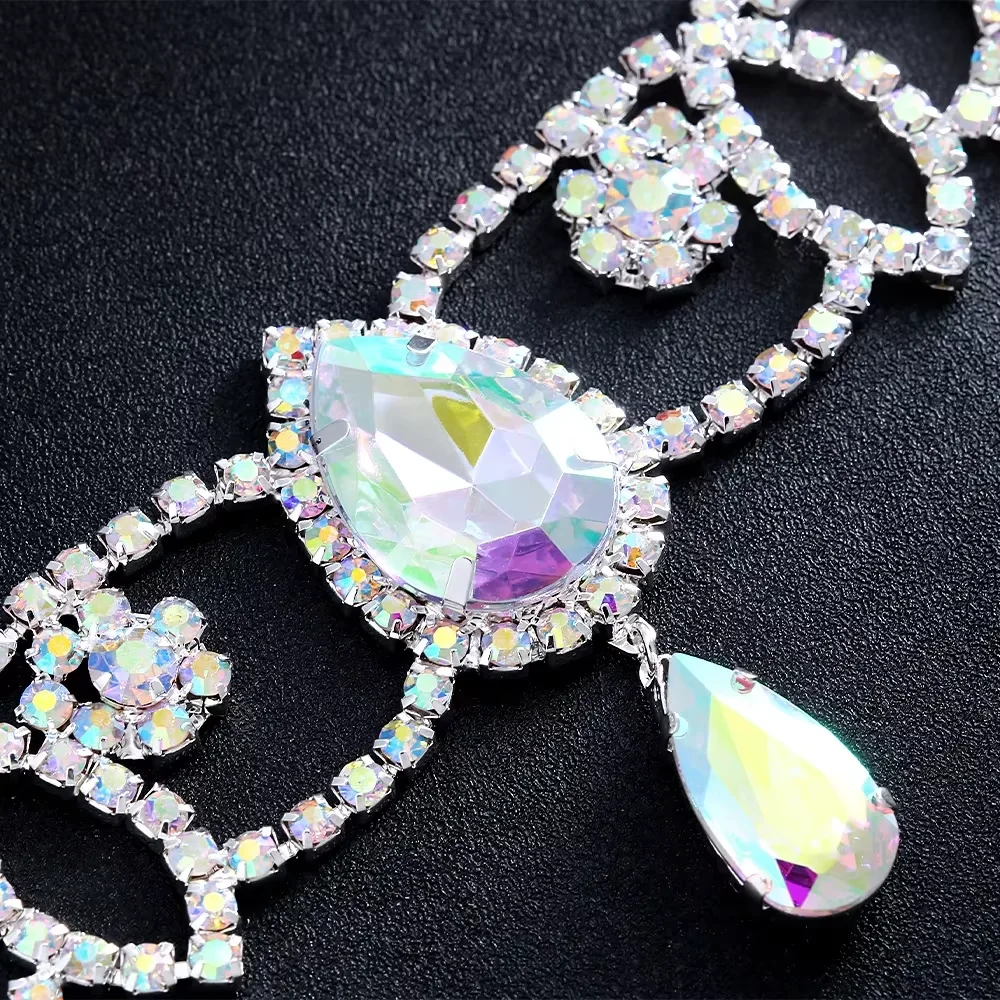 Stonefans AB Colorful Belly Dance Headband Pendant Water Drop Jewelry Performance Bling Rhinestone Headdress Accessories Girl