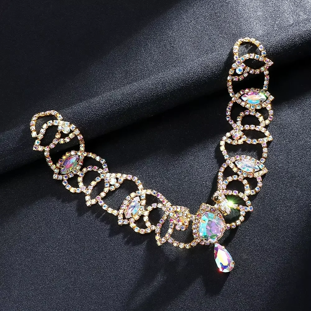 Stonefans AB Colorful Belly Dance Headband Pendant Water Drop Jewelry Performance Bling Rhinestone Headdress Accessories Girl