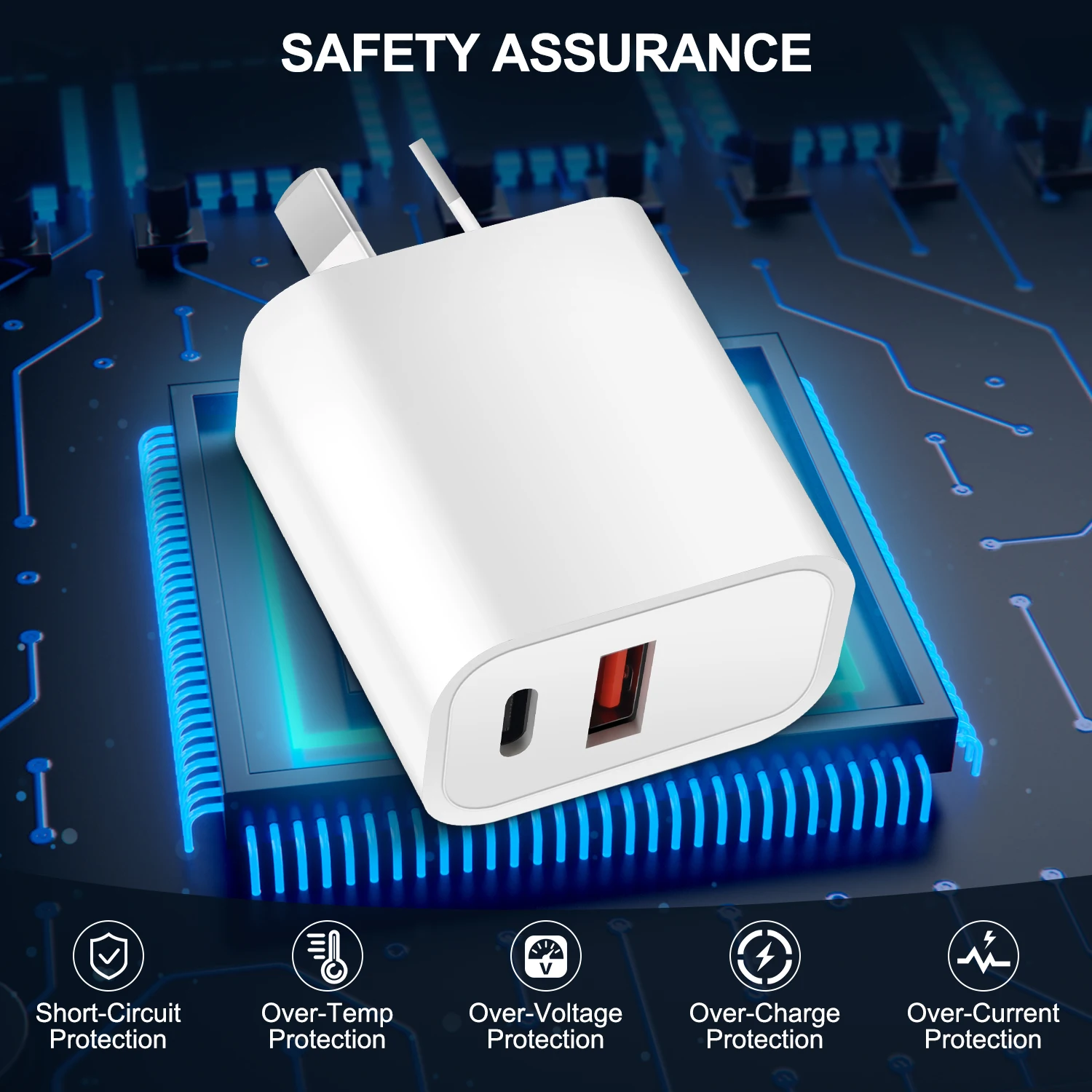 1Pc Australian Standard Dual Charging Port AU Plug Quick Charger 20W Fast Charging Adapter, USB Type-C Wall Charger For Mobile