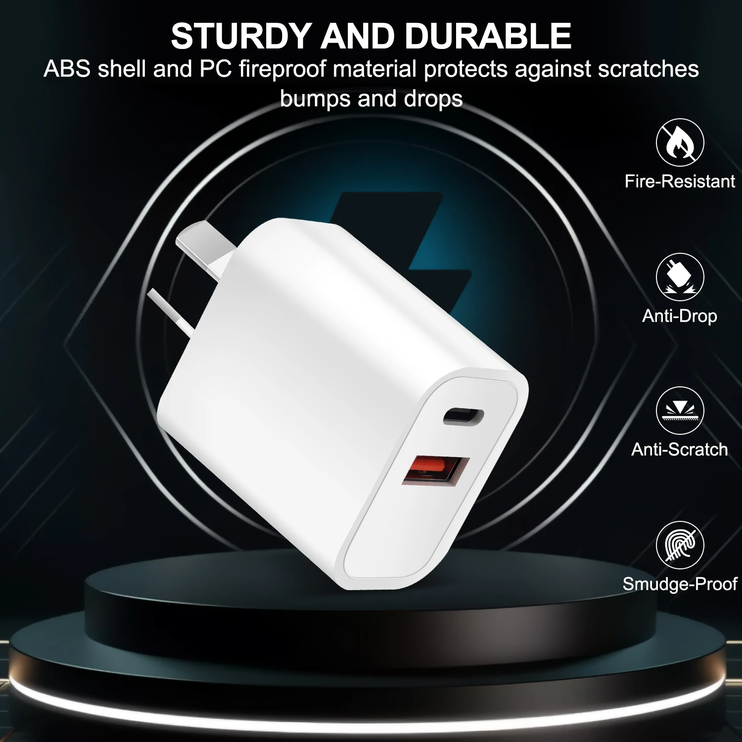 1Pc Australian Standard Dual Charging Port AU Plug Quick Charger 20W Fast Charging Adapter, USB Type-C Wall Charger For Mobile