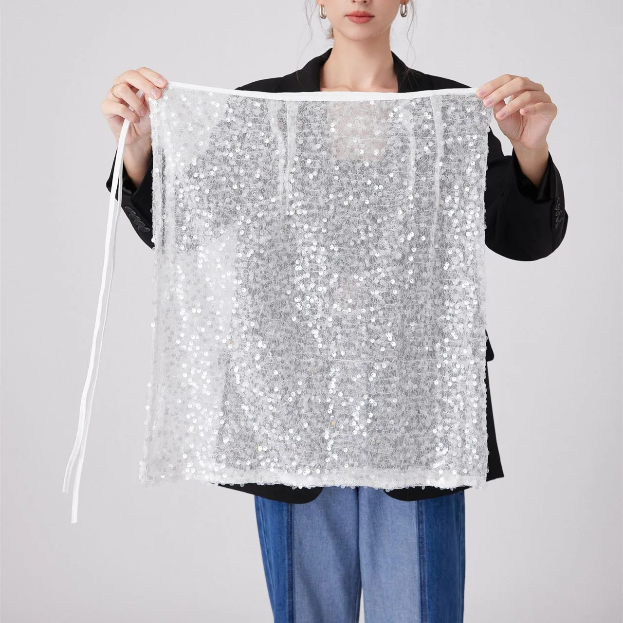 Fashion Glitter Lace Half Length for Ladies Stacked with Interior Bottom Skirt Women's Clothing Skirts Bottom Hem Fart Curtain